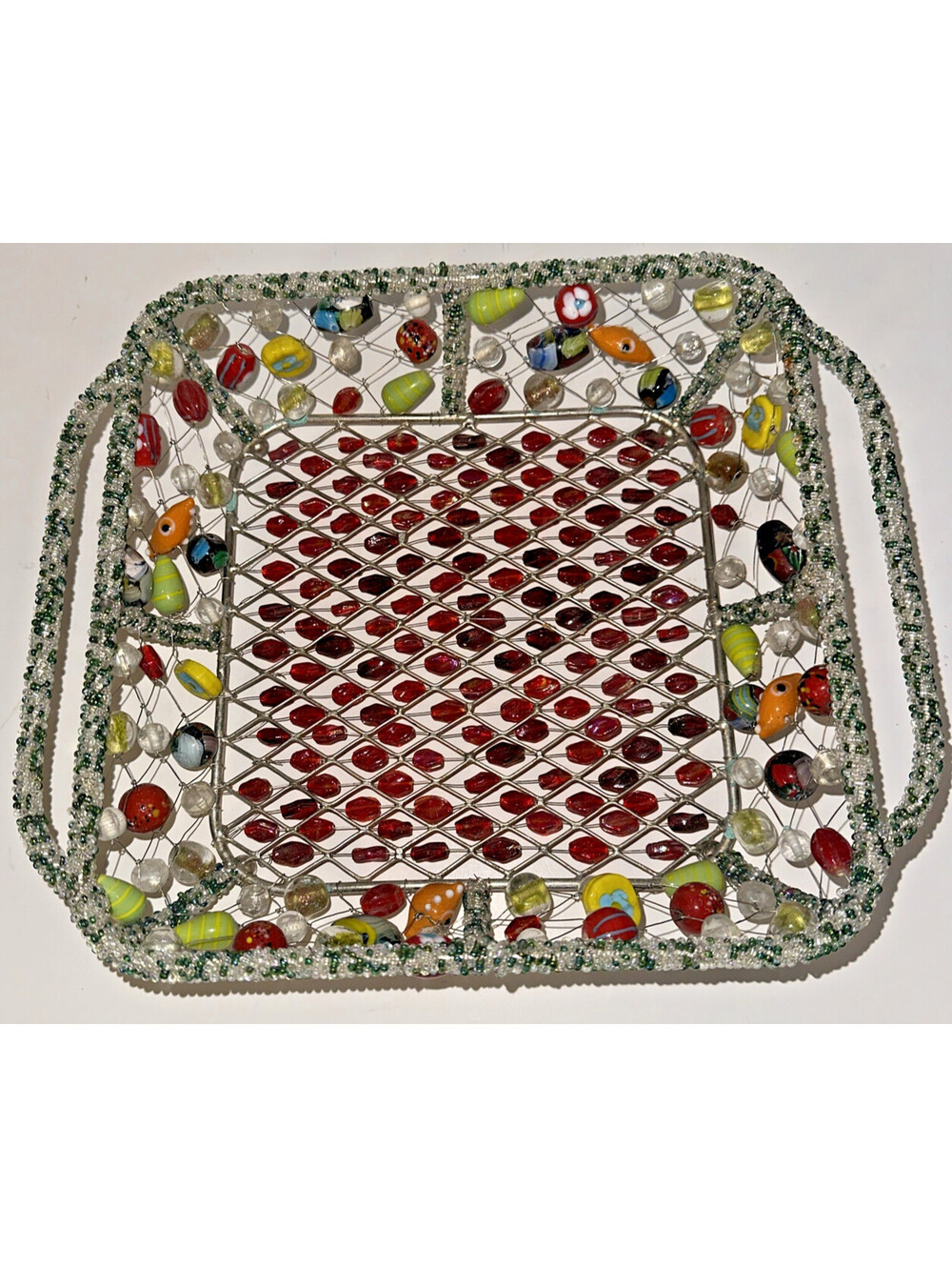 Beautiful Hand Strung Glass Beads Wire on a Charger For 9x9 Casserole Dish w/bag
